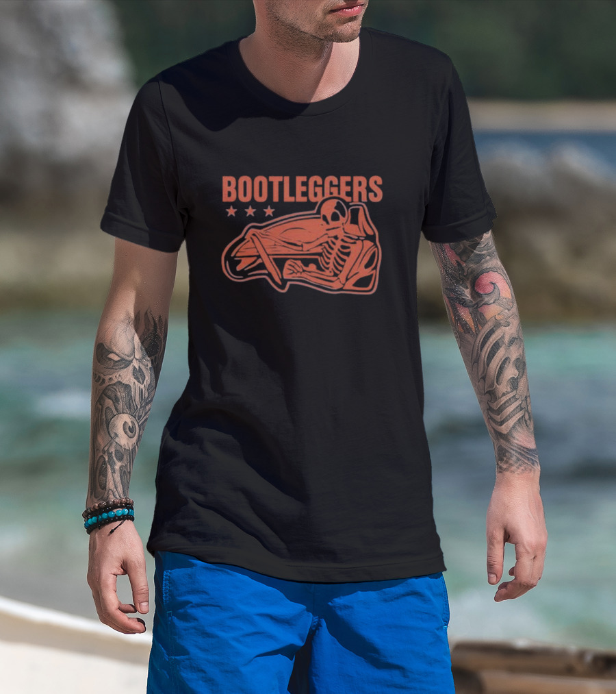 Bootleggers Skeleton Driving With Stars T-Shirt