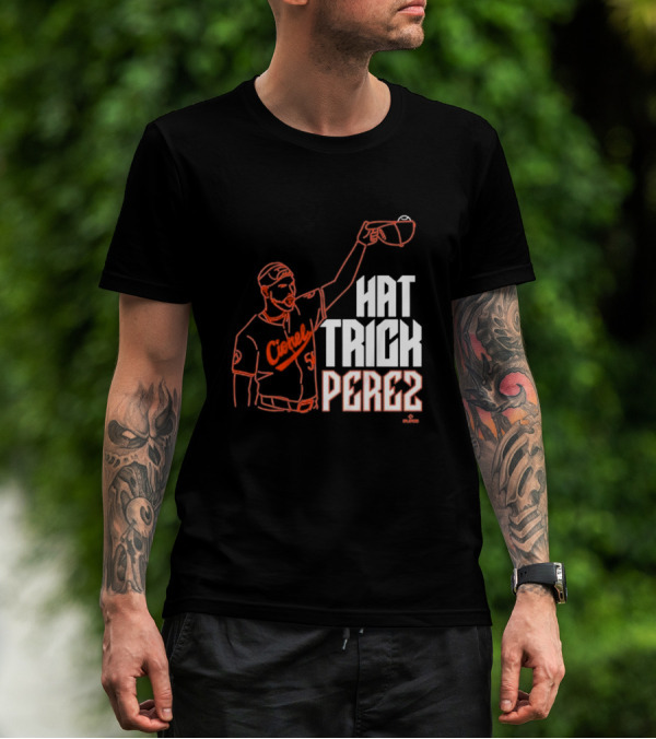 Cionel Perez Celebratory Hat Trick Moment With Orioles Iconography T-Shirt