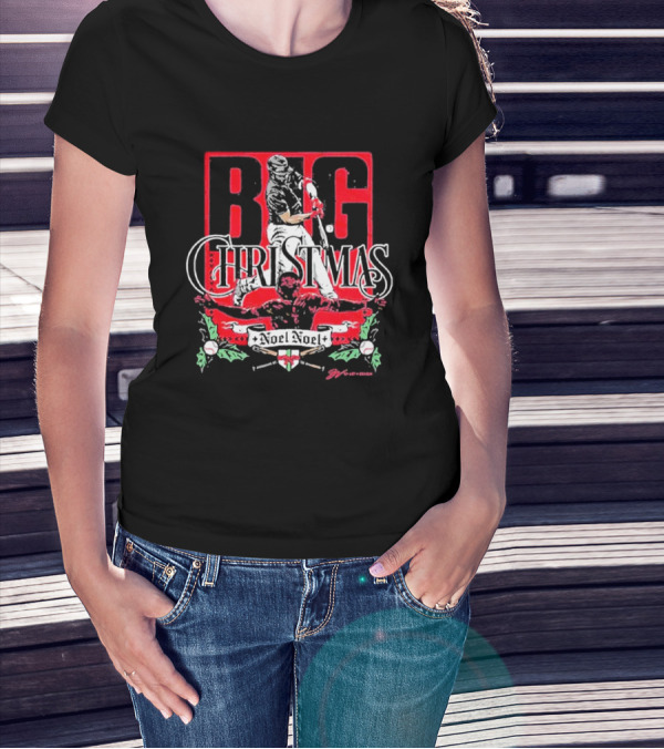 Big Christmas Noel Noel Baseball Player Festive Holiday T-Shirt