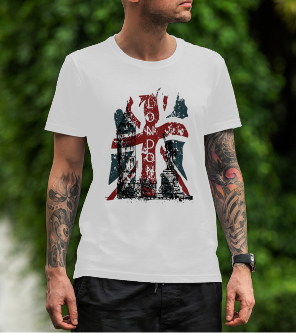 Retro London England Flag Big Ben Statue Liberty T-Shirt