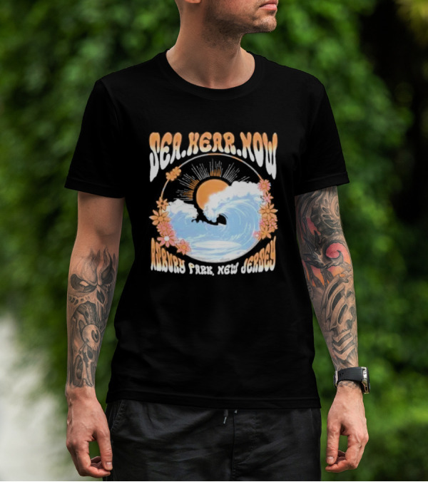 Sea Hear Now Asbury Park New Jersey Perfect Curl Fish And Anchor T-Shirt