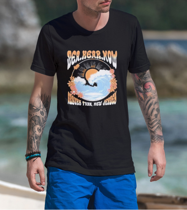 Sea Hear Now Asbury Park New Jersey Perfect Curl Fish And Anchor T-Shirt
