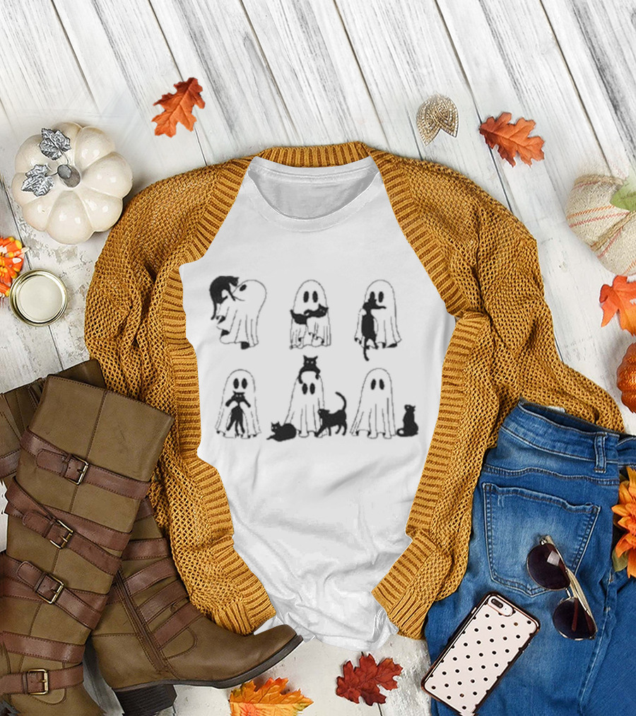 Ghost Black Cat Halloween Ghosts and Cats T-Shirt