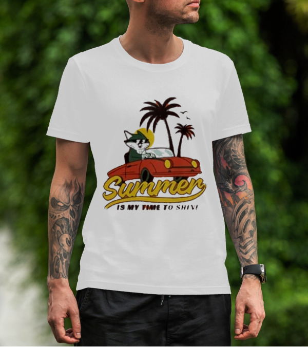 Summer Is My Time To Shine Cat In Car With Palm Trees T-Shirt
