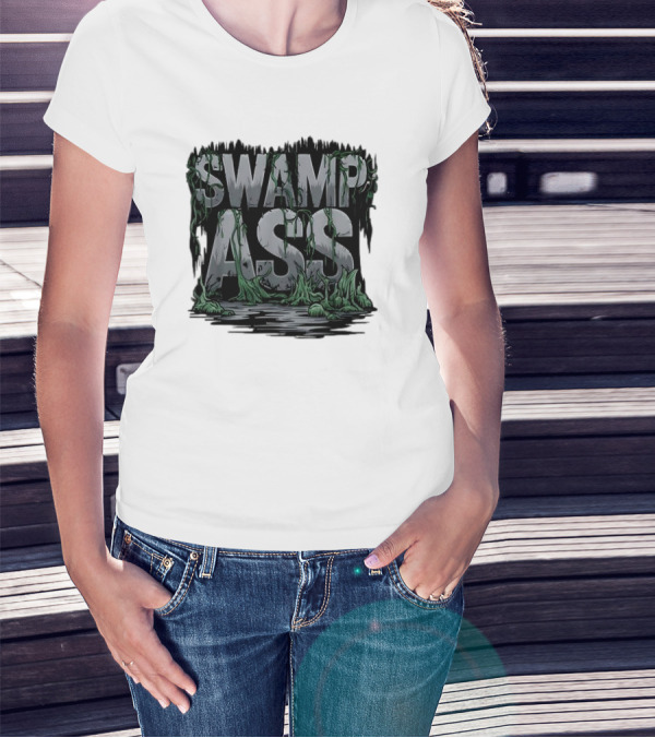 SWAMP ASS Moss-Covered Letters With Water And Grass T-Shirt