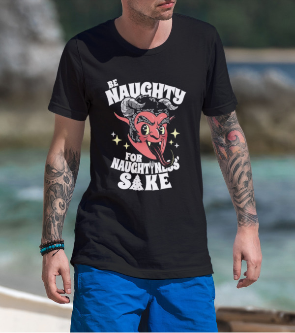 Be Naughty For Naughtiness Sake Cute Vintage Krampus Christmas Meme Devil Horns Red Face T-Shirt