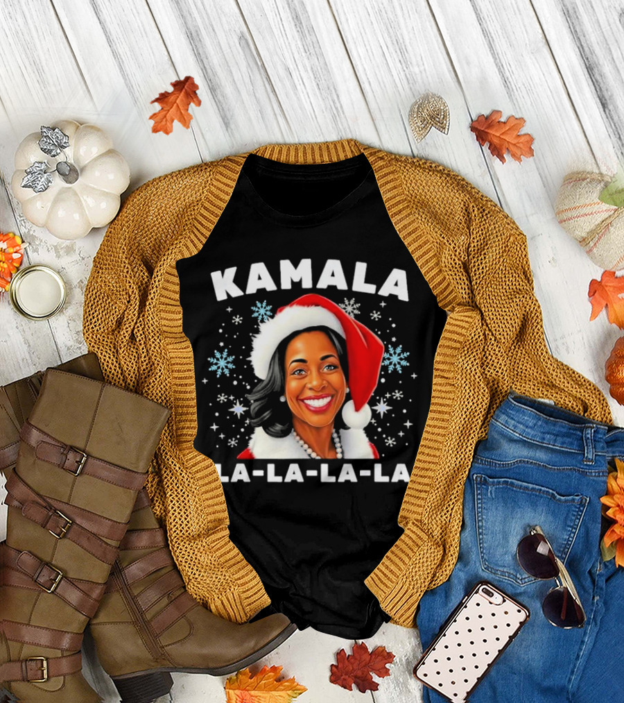 Kamala Harris Christmas La-La-La-La Santa Hat Snowflakes T-Shirt