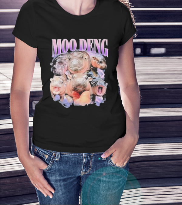 Moo Deng Baby Pygmy Hippo Cute Zoo Family Faces T-Shirt