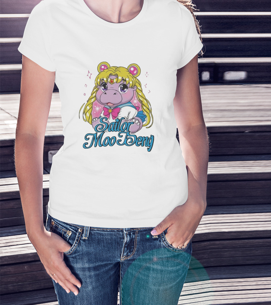 Sailor Moo Deng Hippo Anime T-Shirt