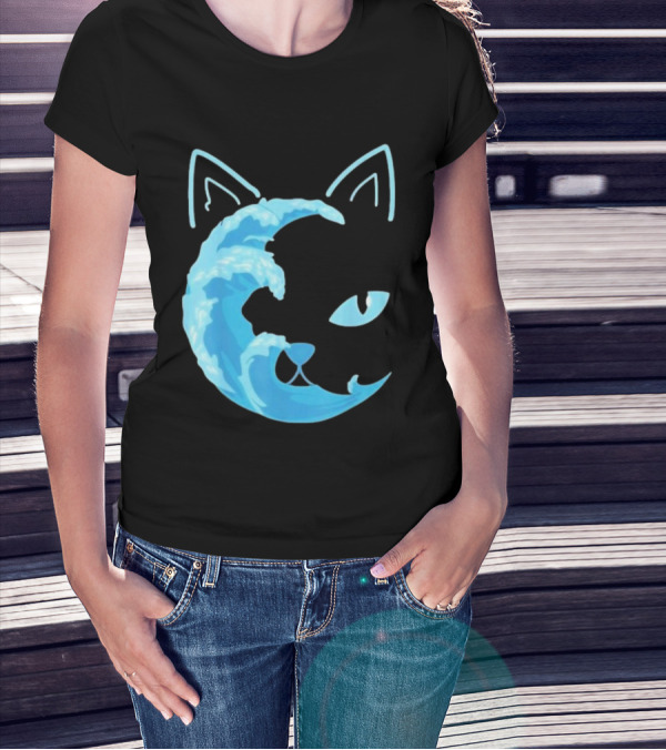 Cat Wave Face Blue T-Shirt