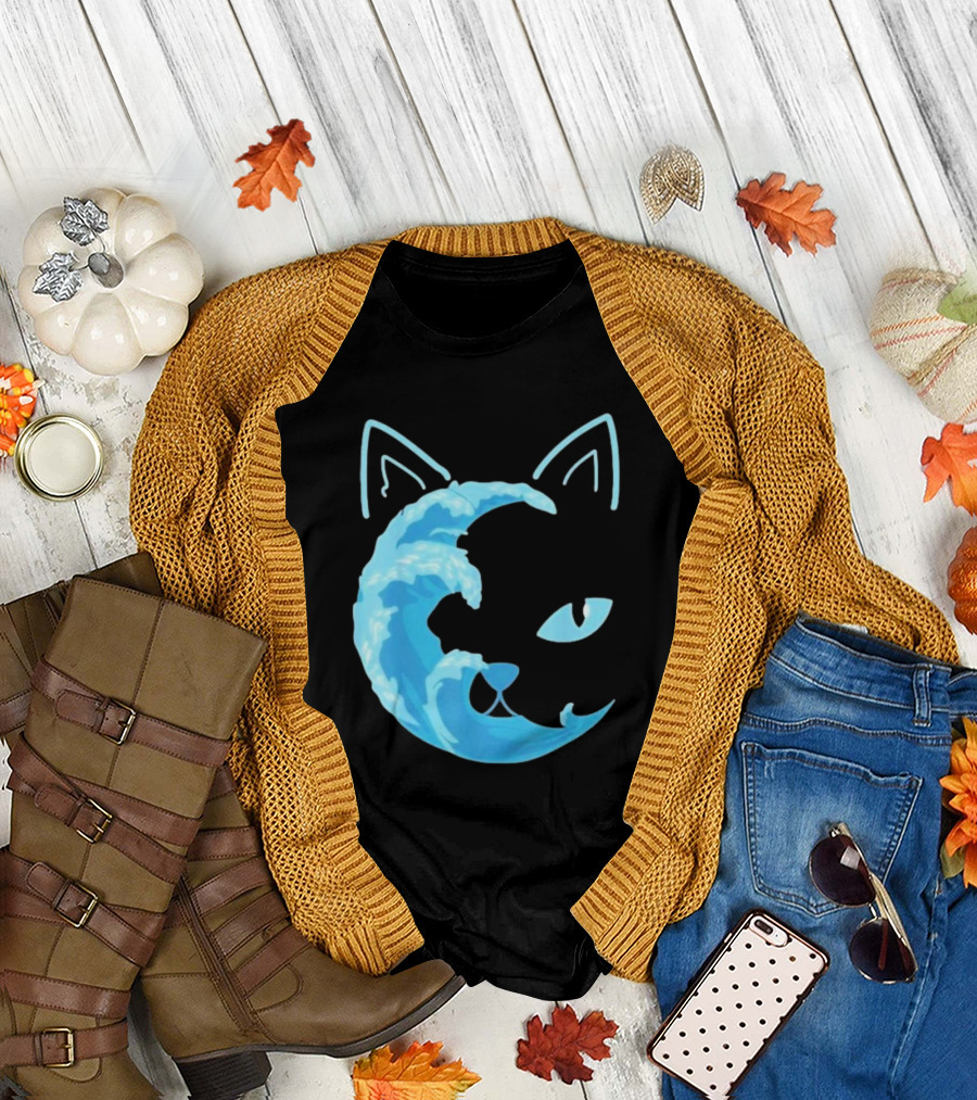 Cat Wave Face Blue T-Shirt