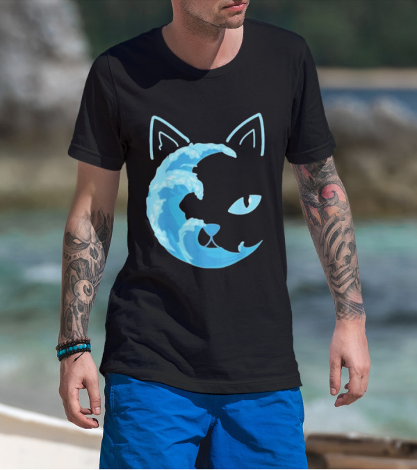 Cat Wave Face Blue T-Shirt