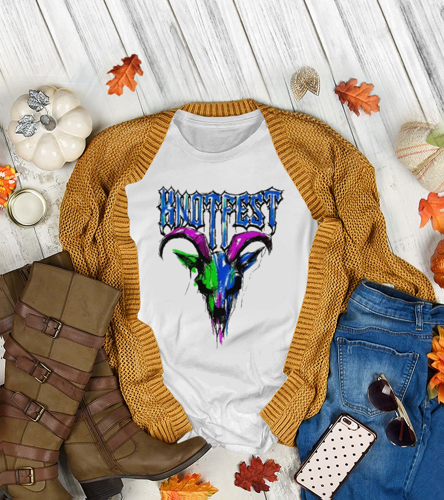 Knotfest Vintage White Concert Pencil Sketch Goat Multicolor T-Shirt