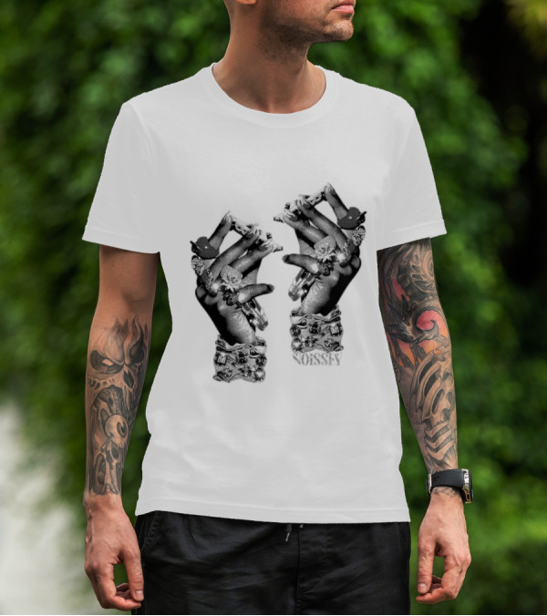 Noisey Vintage Diamond Adorned Fingers Monochrome Print T-Shirt