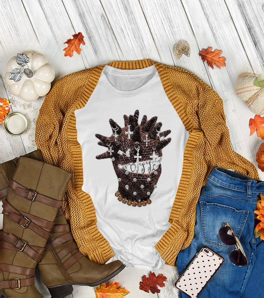 Unique Knitted Hood Spiked Viking Cross Decorated T-Shirt