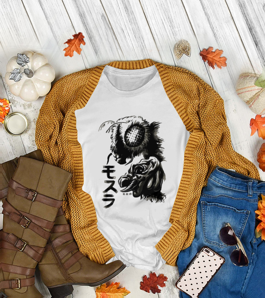 Mothra Waterbrushed Ink Style Japanese Text T-Shirt