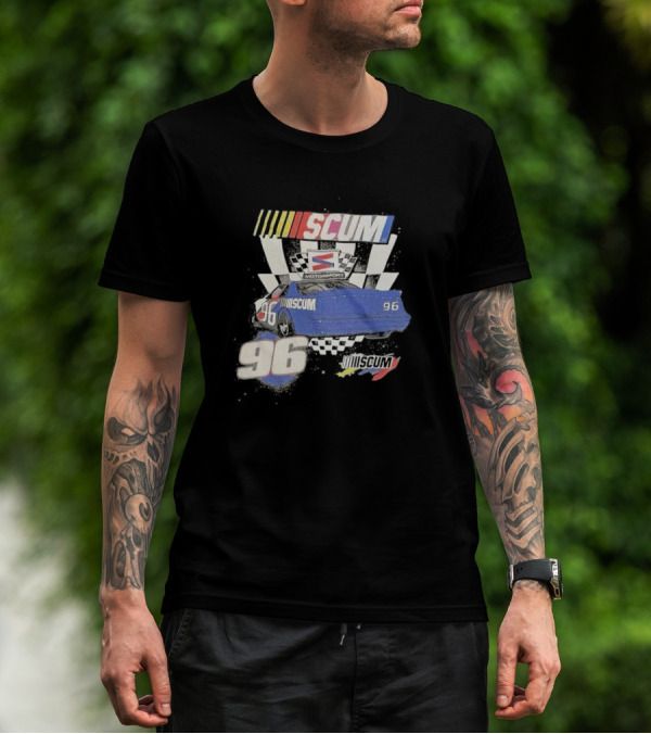 SCUM Motorsports Racing 96 Checkered Flag Car Print T-Shirt