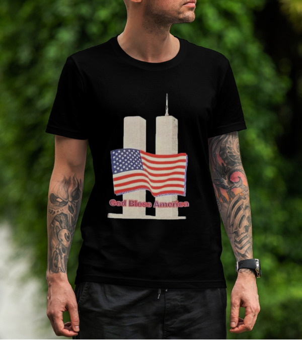 Vtg 9 11 Twin Towers God Bless America Flag T-Shirt