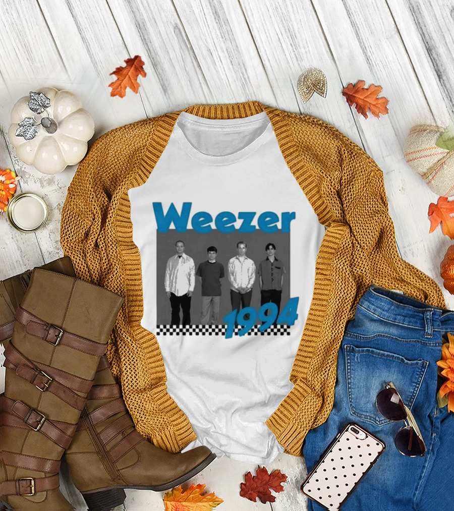 Weezer 1994 Band Photo with Checkered T-Shirt