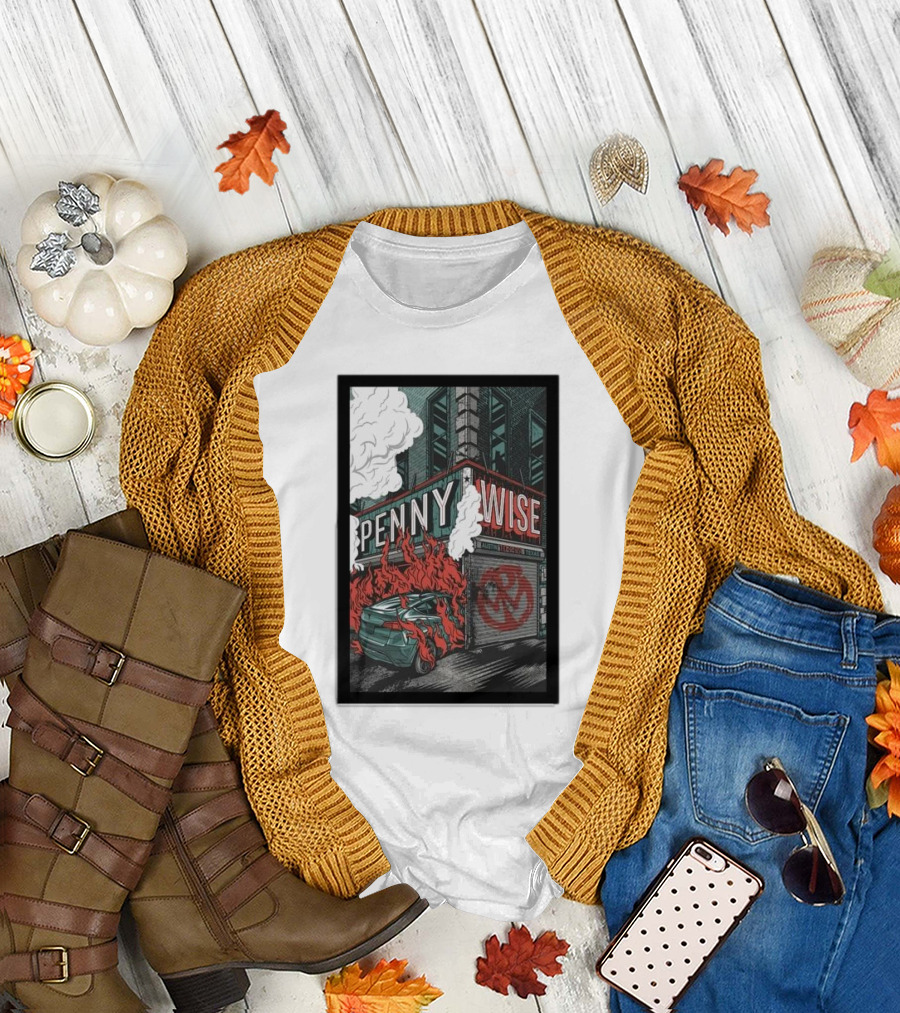 Pennywise October 02 2024 Mohawk Austin Show Burning Car Graffiti Street Scene T-Shirt
