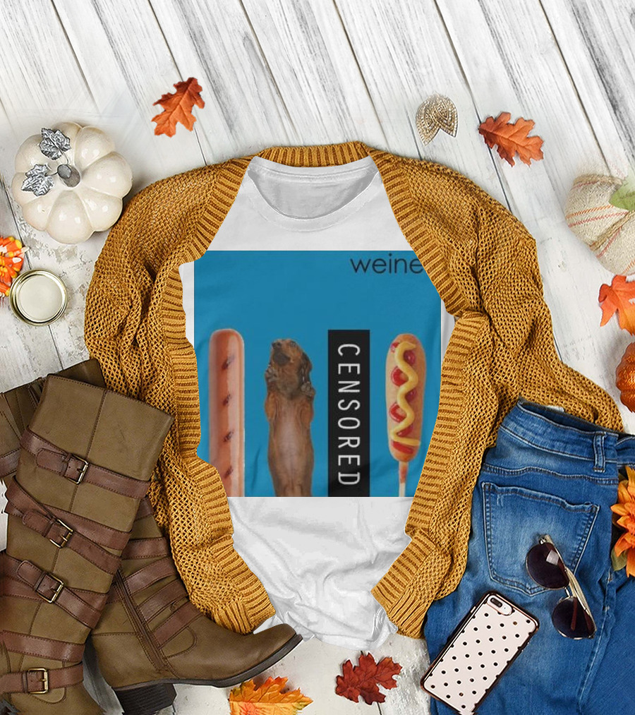 Weiner Hotdogs Censored Blue Background T-Shirt