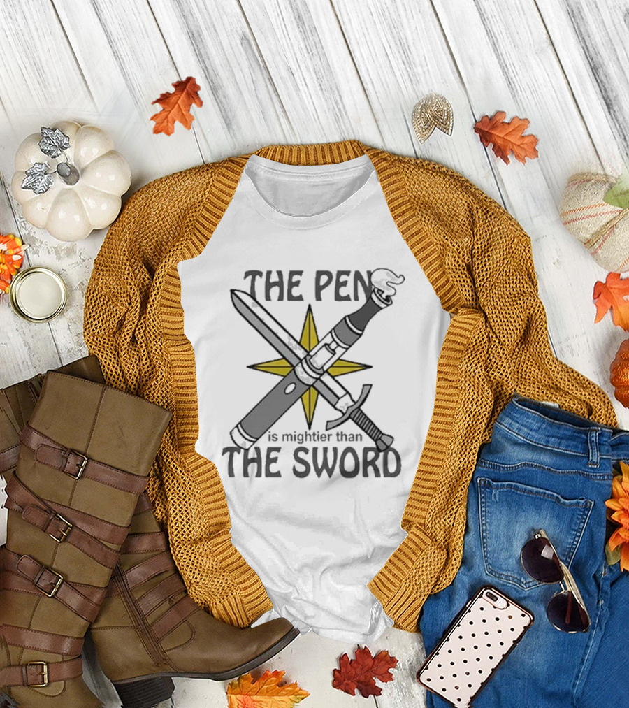 The Pen Is Mightier Than The Sword Compass Symbol Battling Forces T-Shirt