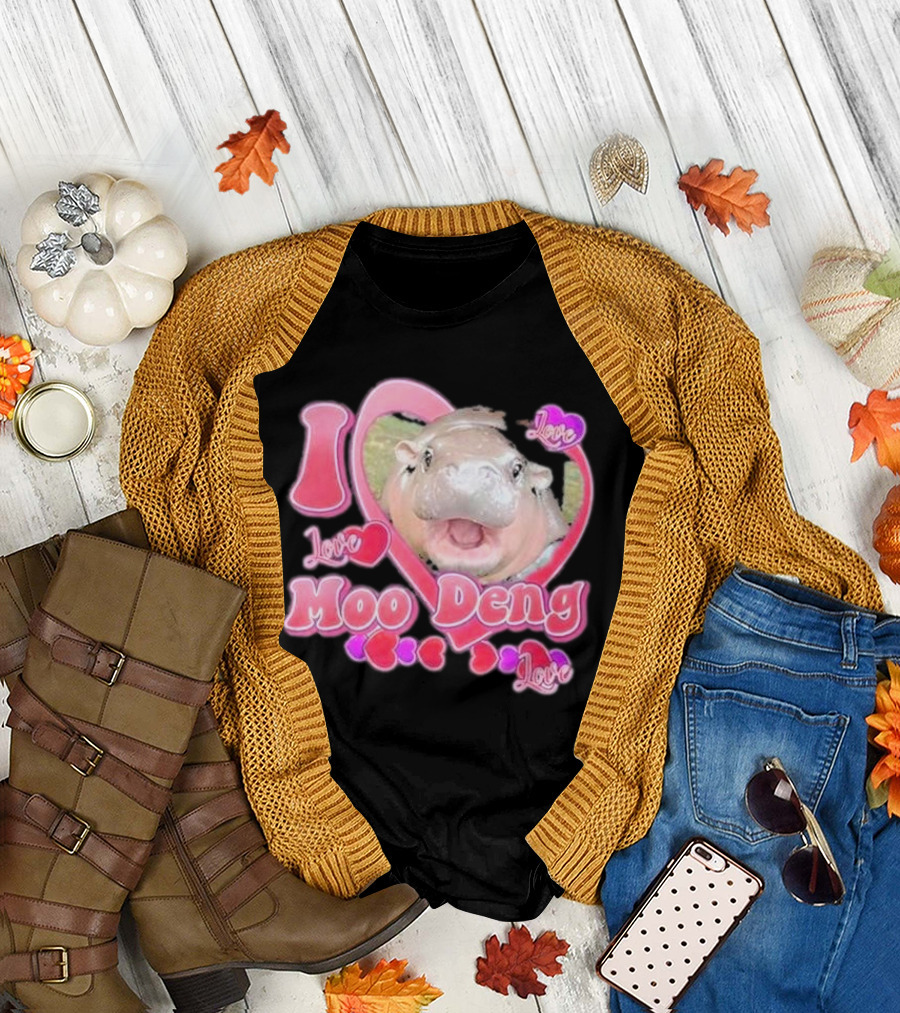 I Love Moo Deng Baby Hippo Heart Love Cute T-Shirt