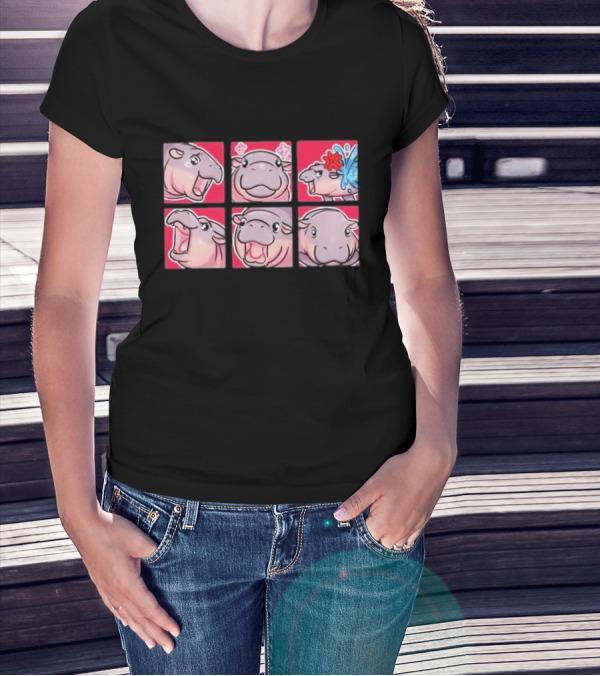 Moo Deng Baby Pygmy Hippo Faces T-Shirt