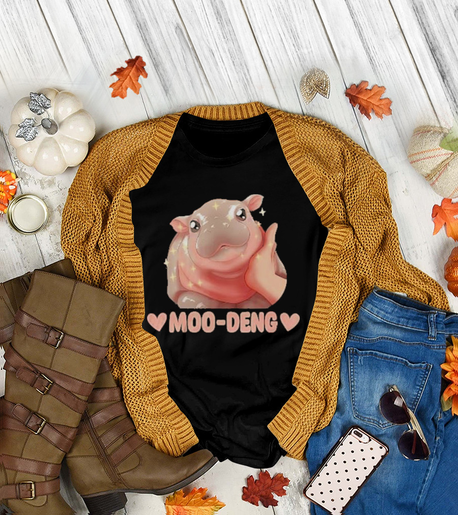 Moo Deng Bouncy Pig Cute Sparkly Hippo Image T-Shirt
