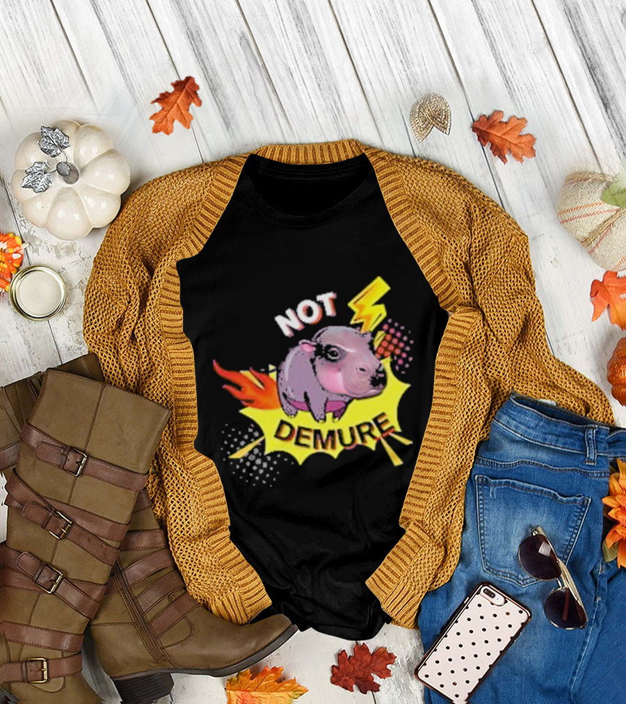 Moo Deng Not Demure Pop Art Hippo Lightning Fire Burst T-Shirt