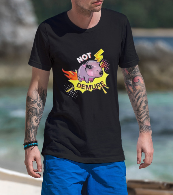 Moo Deng Not Demure Pop Art Hippo Lightning Fire Burst T-Shirt
