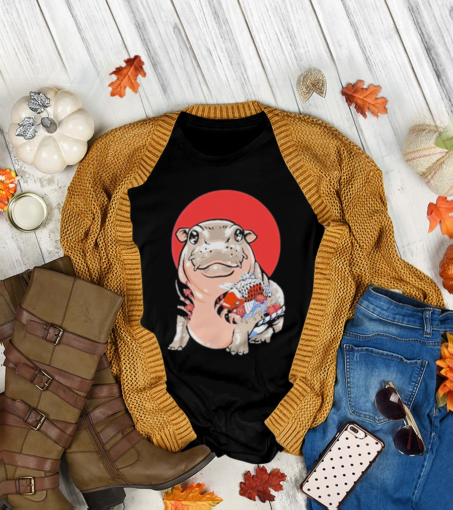 Yakuza Moo Deng Animal Tattoo Koi Fish Red Sun T-Shirt