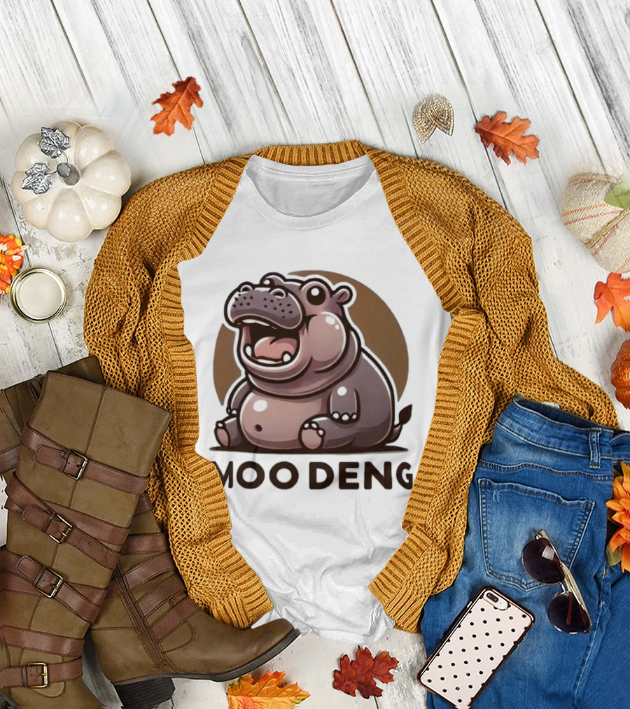 Moo Deng Baby Hippo Fat Cartoon Character T-Shirt