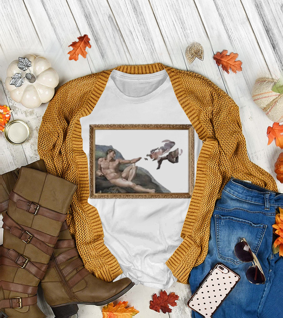 Michelangelo Moo Deng Creation Parody Vintage Frame T-Shirt