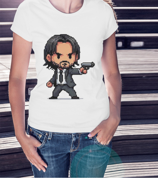 Pixel Chibi John Wick With Gun T-Shirt