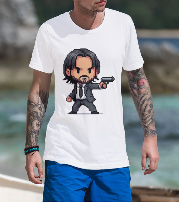 Pixel Chibi John Wick With Gun T-Shirt