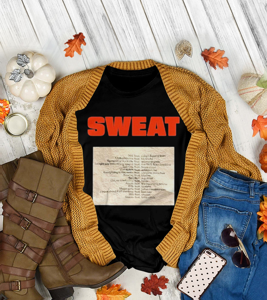 SWEAT Crumpled Up Set List Featuring Robyn, Ariana Grande, Khalid, Halsey, Lana Del Rey, Billie Eilish T-Shirt