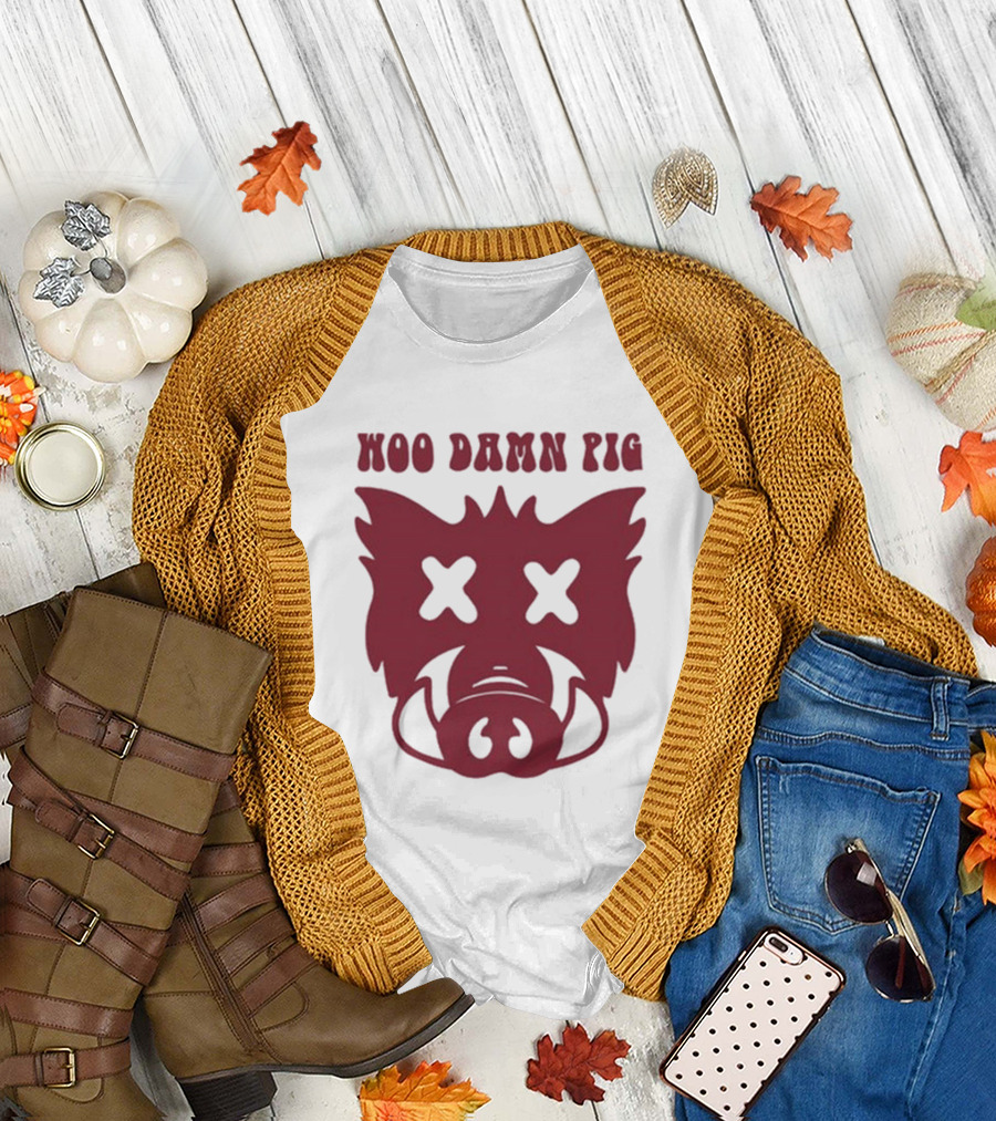 Woo Damn Pig Razorback Silhouette with X Eyes T-Shirt