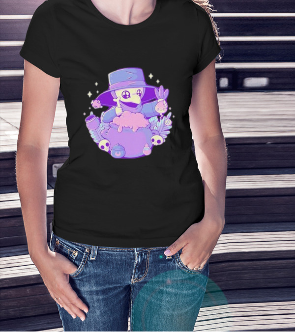 Cute Kawaii Plague Doctor With Potion Cauldron And Skulls T-Shirt