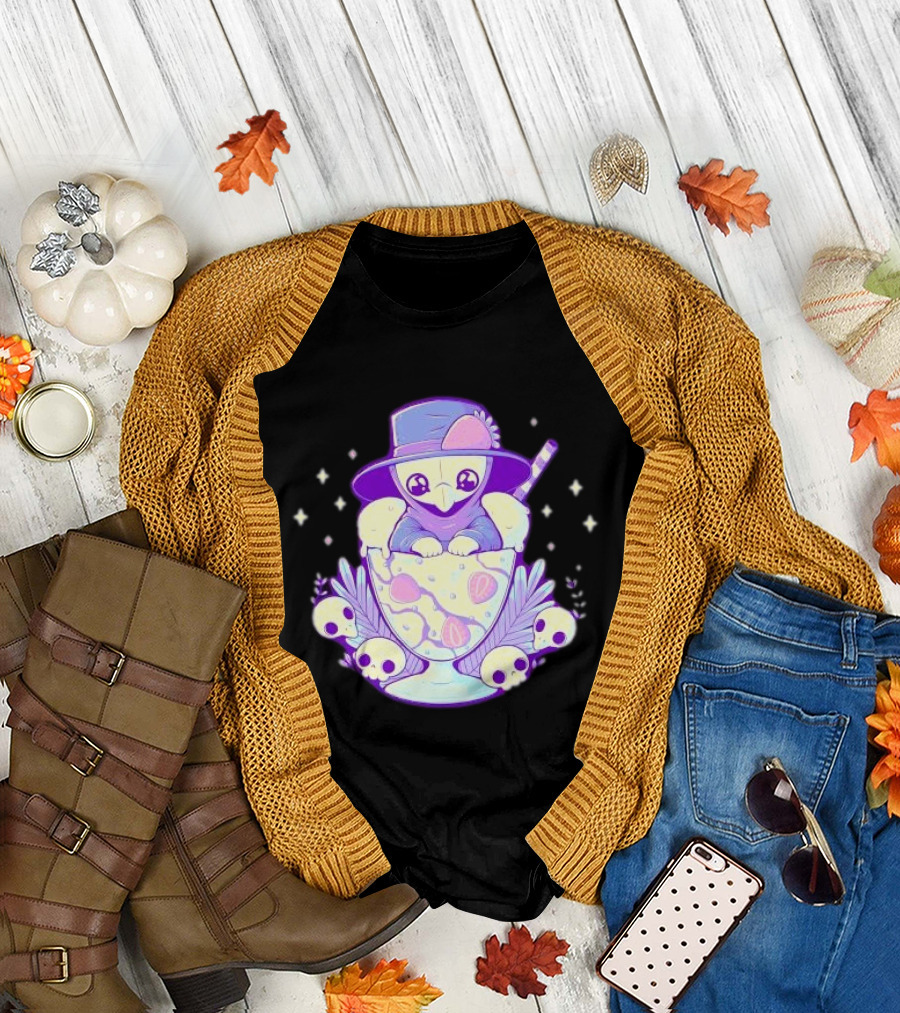 Cute Plague Doctor Ice Cream Delight with Skulls and Stars T-Shirt