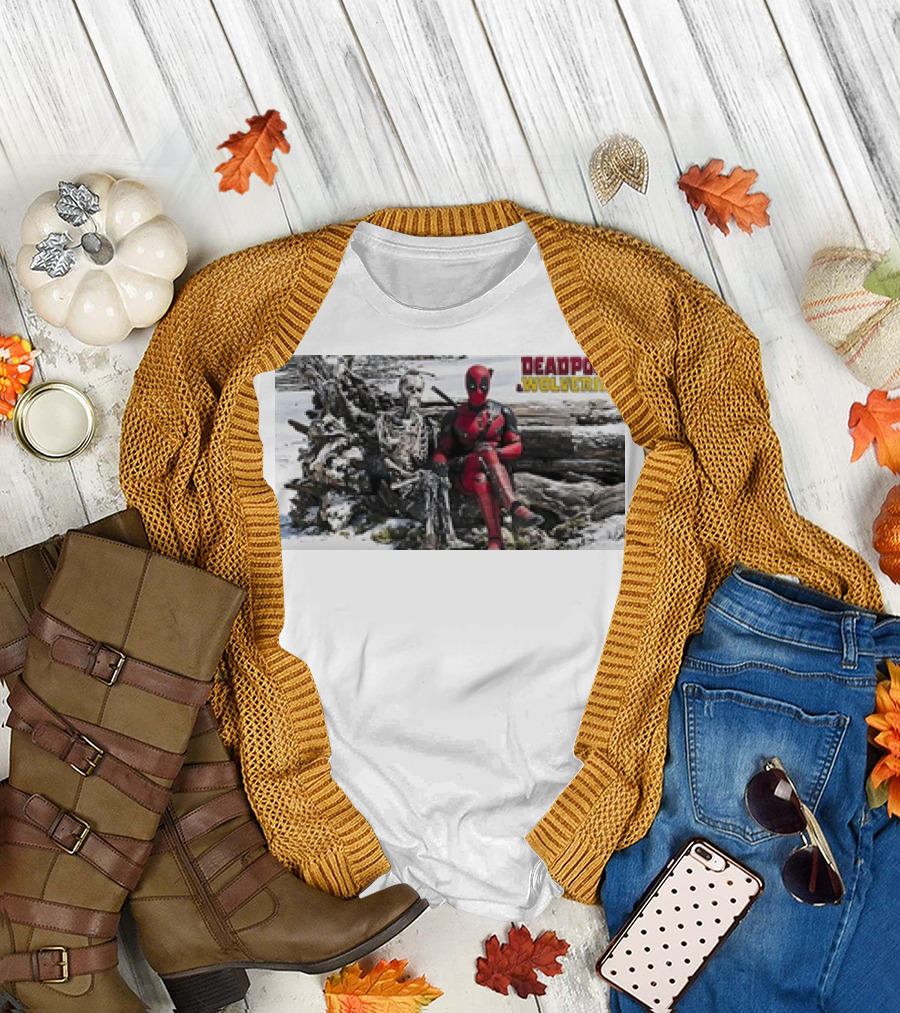Deadpool and Skeleton Wolverine Snowy Scene T-Shirt
