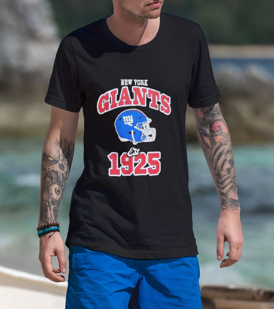 New York Giants Est 1925 Blue Helmet Aleali May Collaboration T-Shirt