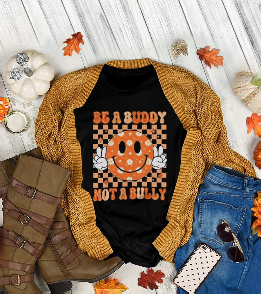 Be a Buddy Not a Bully Unity Day Orange Peace Sign Smile Face T-Shirt