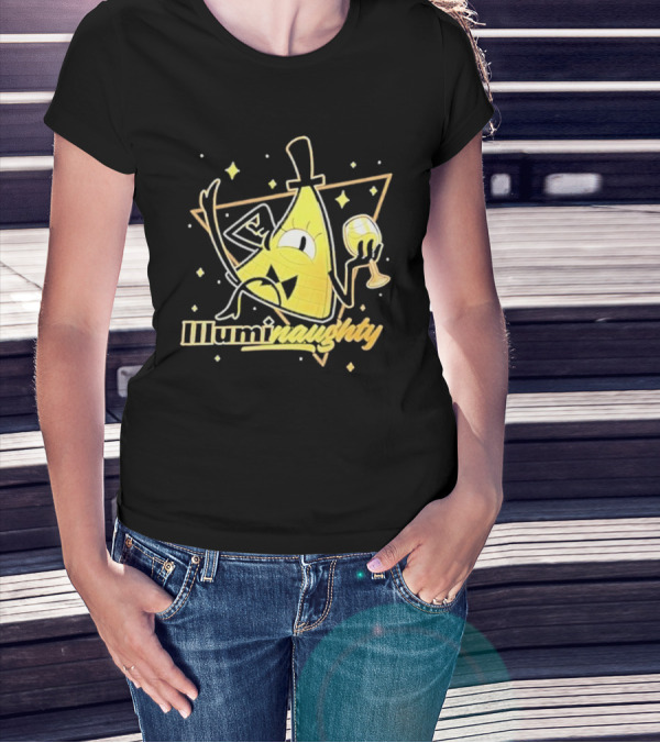 Illuminati Illuminaughty Triangle Cartoon With Wine Glass T-Shirt