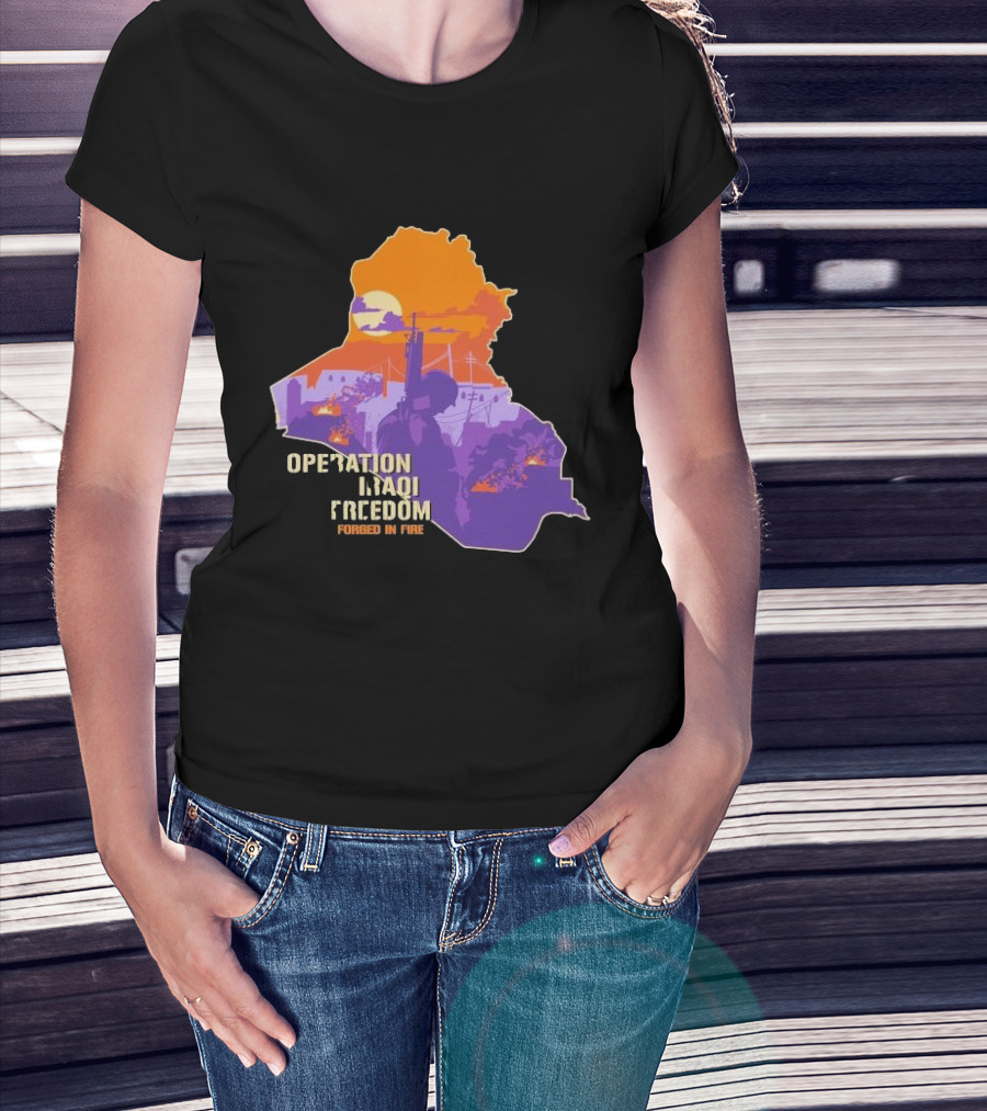 Operation Iraqi Freedom Forged In Fire Sunset Silhouette Map T-Shirt