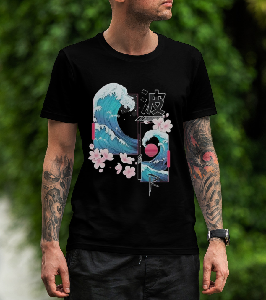 Pandorya Nami Cherry Blossom Wave Aesthetic Grnk T-Shirt