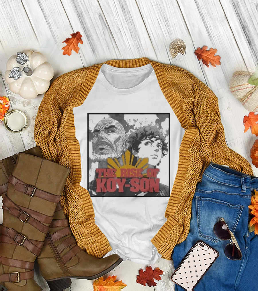 The Rise of Koy-Son Jo Koy Anime Style Featuring Bold Portraits and Yellow Sun T-Shirt