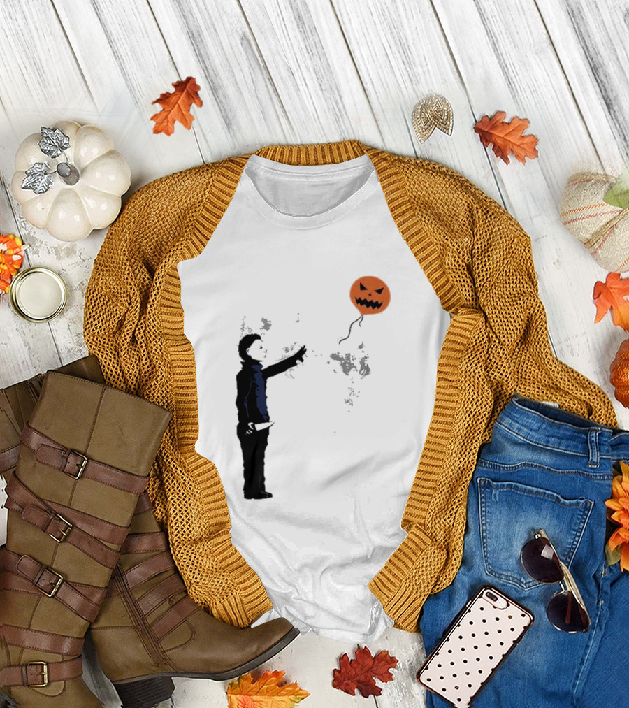 Ballooween Banksy Balloon Girl Meets Michael Myers Terror Horror Balloon T-Shirt