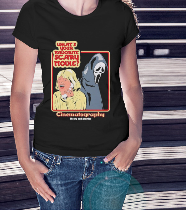 What’s Your Favorite Scary Movie Cinematography Theory And Practice Ghost Mask Girl On Phone T-Shirt