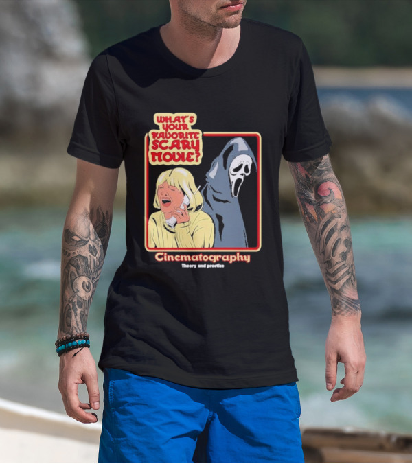 What’s Your Favorite Scary Movie Cinematography Theory And Practice Ghost Mask Girl On Phone T-Shirt